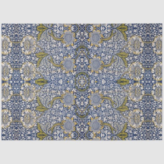 William Morris Kennet Blueホワイトフローラデコパージュ 薄葉紙 (正面)