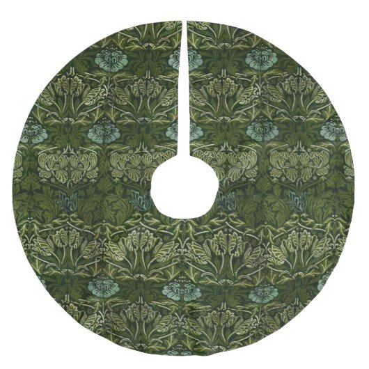 William Morris Large Green Leaves & Blue Flower ブラッシュドポリエステルツリースカート (正面)