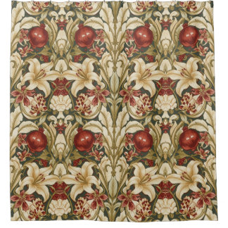 William Morris Lily and Pomegranate Floral pattern シャワーカーテン