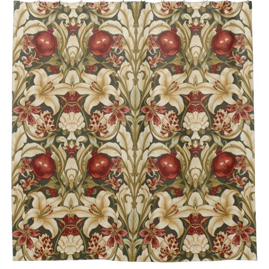 William Morris Lily and Pomegranate Floral pattern シャワーカーテン (正面)