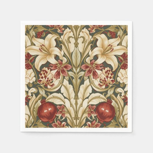 William Morris Lily and Pomegranate Floral pattern スタンダードカクテルナプキン (正面)