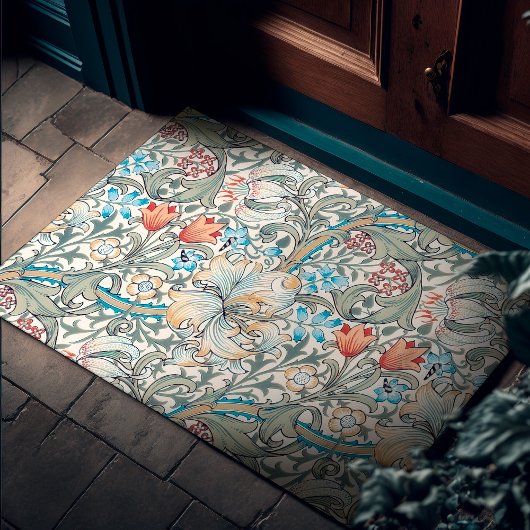 William Morris Lily Art Nouveau Floral Doormat ドアマット