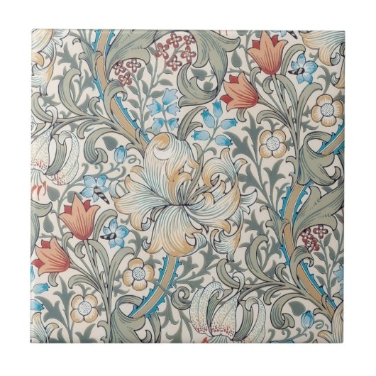 William Morris Lily Art Nouveau Floral Pattern Cer タイル (正面)