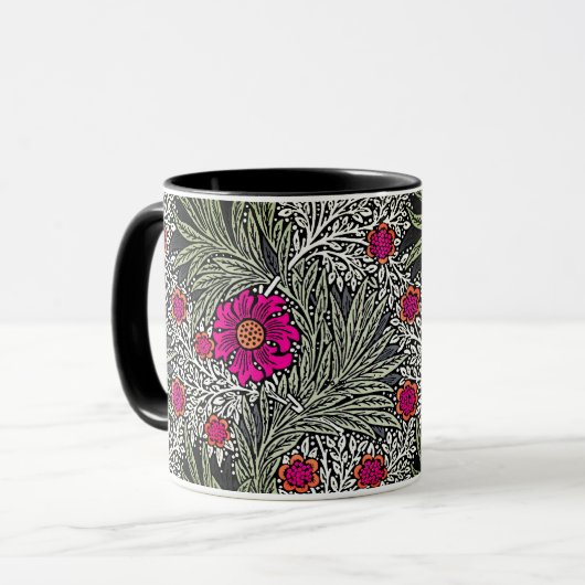 William Morris Marigoldグレーと明るい赤紫色 マグカップ (正面左)