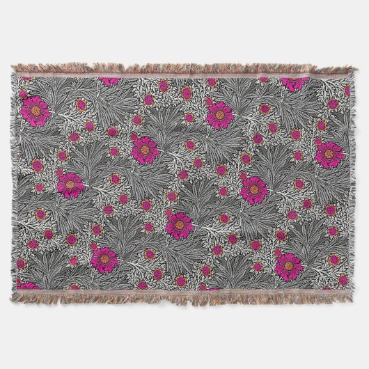 William Morris Marigoldグレーと白Th スローブランケット (正面)