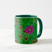 William Morris Marigold、エメラルドグリーン&明るい赤紫色 マグカップ (正面右)