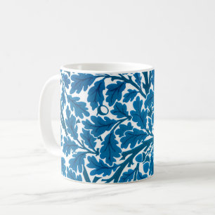 William Morris Oak葉、サファイアブルーとホワイト コーヒーマグカップ