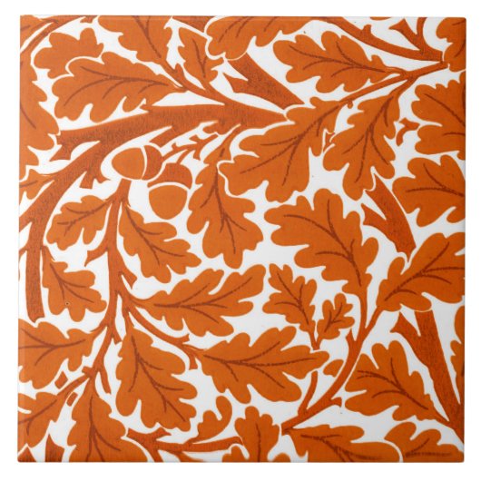 William Morris Oak 葉 Orange & White タイル (正面)