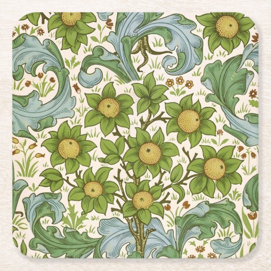William Morris' Orchard Pattern Art Nouveau スクエアペーパーコースター (正面)