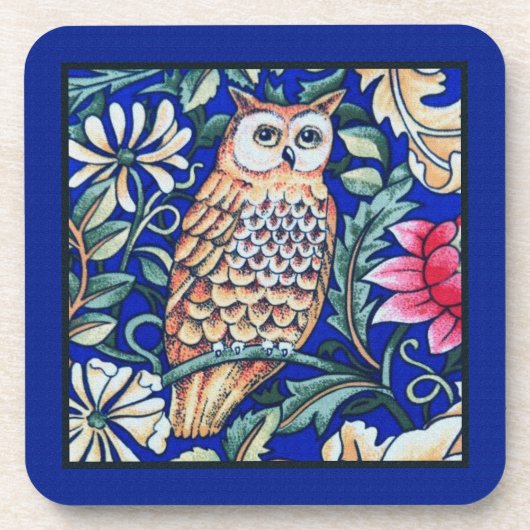 William Morris Owl Tapestry, Beige and Cobalt Blue コースター (正面)