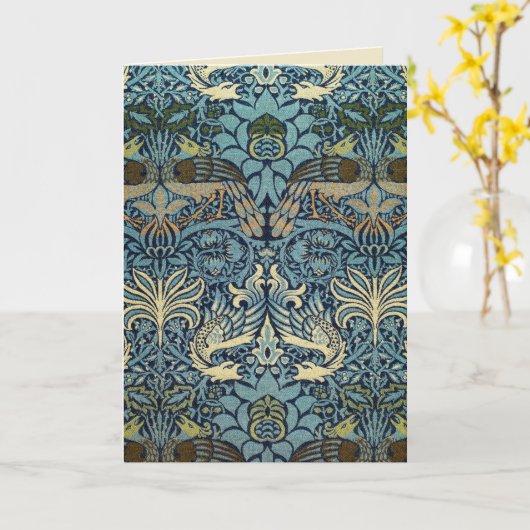 William Morris Peacock and Dragon Woven Design カード (黄色い花)