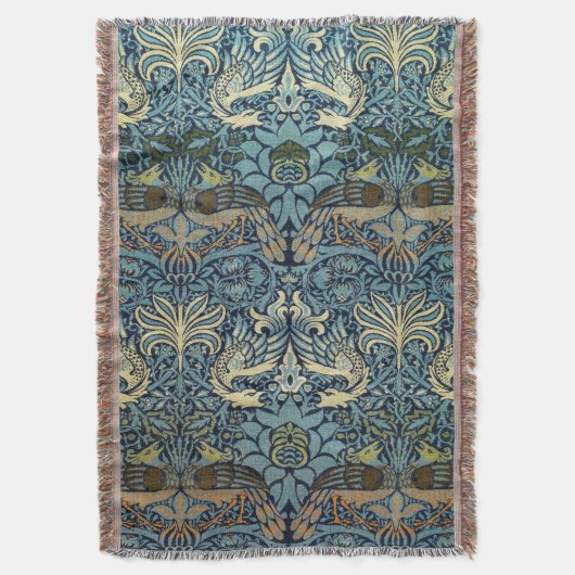 William Morris Peacock and Dragon Woven Design スローブランケット (正面縦)