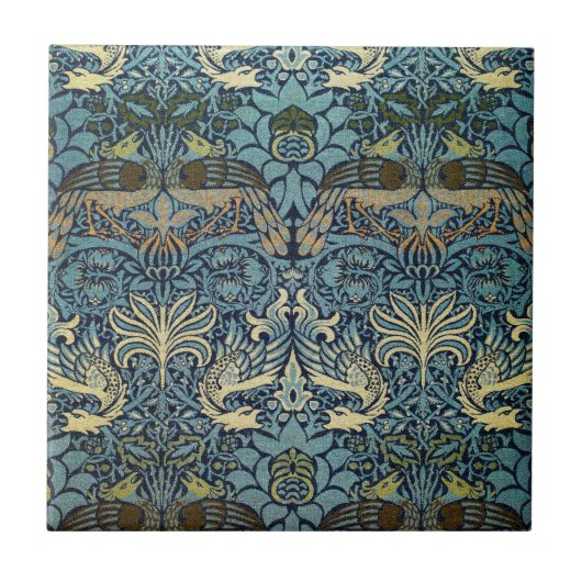 William Morris Peacock and Dragon Woven Design タイル (正面)