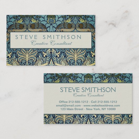 William Morris Peacock and Dragon Woven Design 名刺 (正面/裏面)