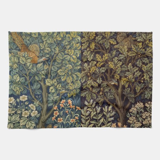 William Morris Pheasant Bird Tree Flower キッチンタオル (横)