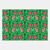 William Morris Pimpernel、グレー&レッド、ピンク、オレンジ ラッピングペーパーシート (正面2)