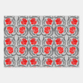 William Morris Pimpernel、グレー&レッド、ピンク、オレンジ ラッピングペーパーシート (正面)