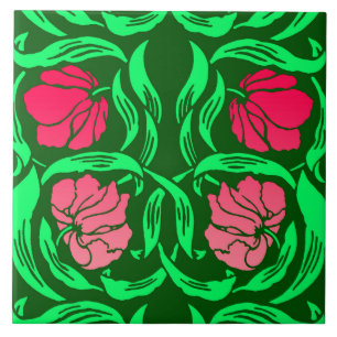 William Morris Pimpernel、コーラルピンクとグリーン タイル