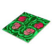 William Morris Pimpernel、コーラルピンクとグリーン タイル (側面)