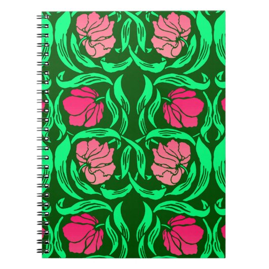 William Morris Pimpernel、コーラルピンクとグリーン ノートブック (正面)