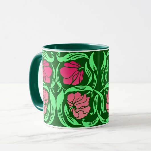 William Morris Pimpernel、コーラルピンクとグリーン マグカップ (正面左)