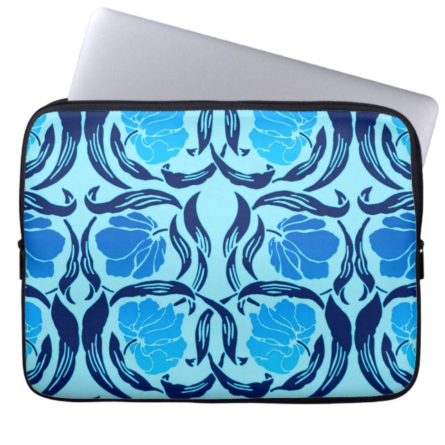 William Morris Pimpernel、デニム&ライトブルー ラップトップスリーブ (正面)