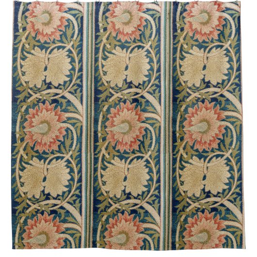 William Morris Pink Floral Silk Embroidery Antique シャワーカーテン (正面)