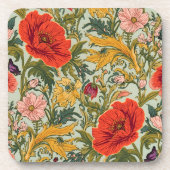 William Morris Poppies Floral Art Nouveau Pattern  コースター (正面)