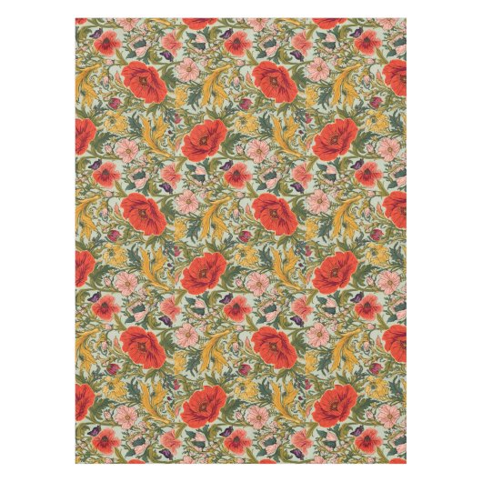 William Morris Poppies Floral Art Nouveau Pattern  テーブルクロス (正面)