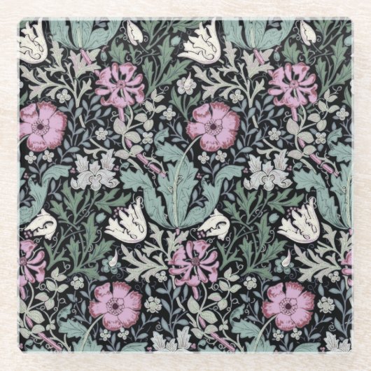William Morris Poppy Botanical Victorian Wallpaper ガラスコースター (正面)