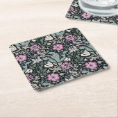 William Morris Poppy Botanical Victorian Wallpaper スクエアペーパーコースター (アングル)