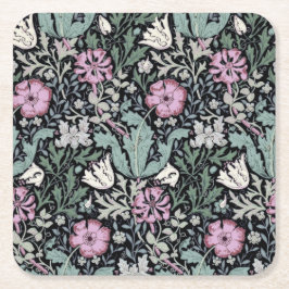 William Morris Poppy Botanical Victorian Wallpaper スクエアペーパーコースター