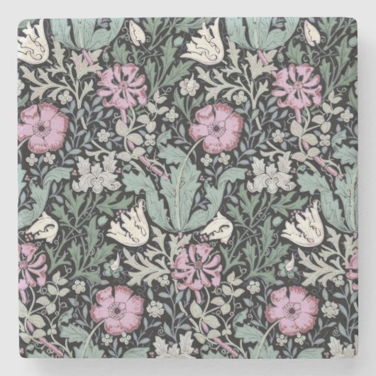 William Morris Poppy Botanical Victorian Wallpaper ストーンコースター (正面)