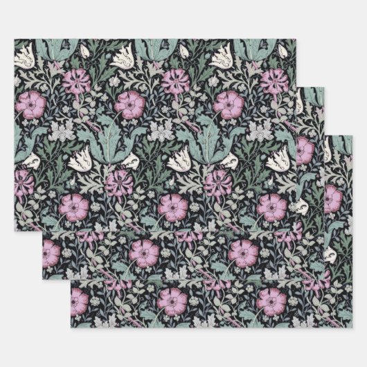 William Morris Poppy Botanical Victorian Wallpaper ラッピングペーパーシート (セット)
