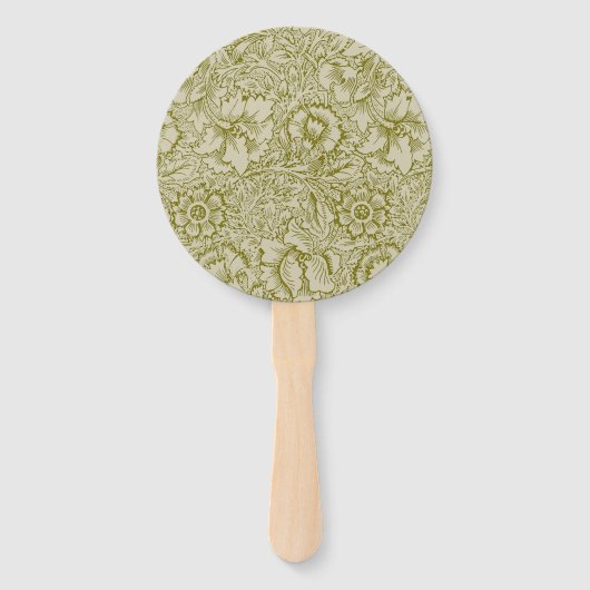 William Morris Poppy Classic Floral Green ハンドファン (正面)