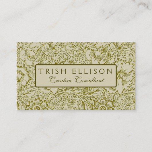 William Morris Poppy Classic Floral Green 名刺 (正面)