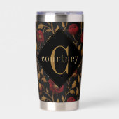 William Morris Red Gold Poppy Monogram 保温保冷タンブラー (正面)