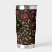 William Morris Red Gold Poppy Monogram 保温保冷タンブラー (左面)