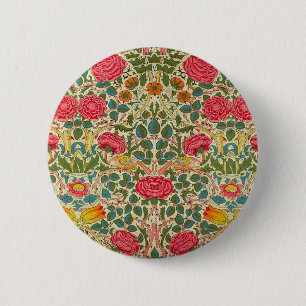 William Morris Rose Floral Chintz Pink 缶バッジ