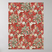William Morris Seaweed Antique Flower Red Green ポスター (正面)