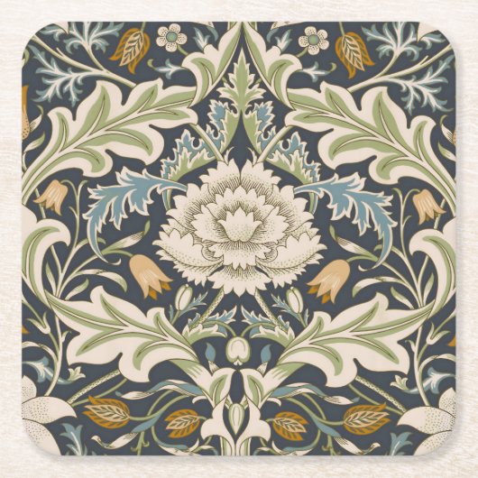 William Morris Severn Floral Pattern Classic スクエアペーパーコースター (正面)