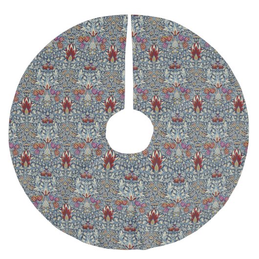 William Morris Snakeshead Floral Classic Dark Blue ブラッシュドポリエステルツリースカート (正面)