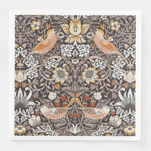 William Morris Strawberry Thief Charcoal Ochre (正面)
