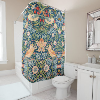 William Morris Strawberry Thief Floral Pattern シャワーカーテン