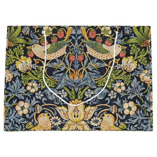 William Morris - Strawberry Thief Floral Pattern ラージペーパーバッグ (正面)