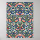 William Morris Strawberry Thief Navy Coral ポスター (正面)