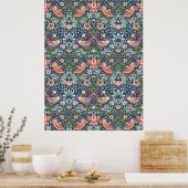 William Morris Strawberry Thief Navy Coral ポスター (キッチン)