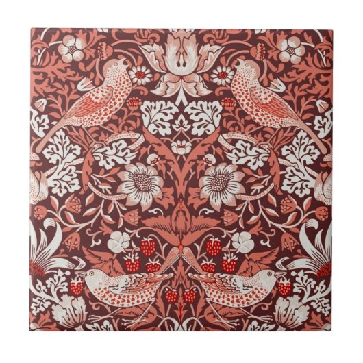 William Morris Strawberry Thief Terracotta Bird タイル (正面)