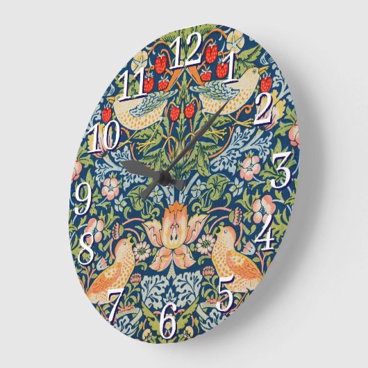William Morris Strawberry Thief Wall Clock ラージ壁時計 (傾斜)