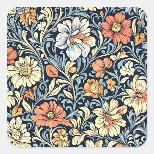 William Morris style floral acanthus pattern スクエアシール (正面)